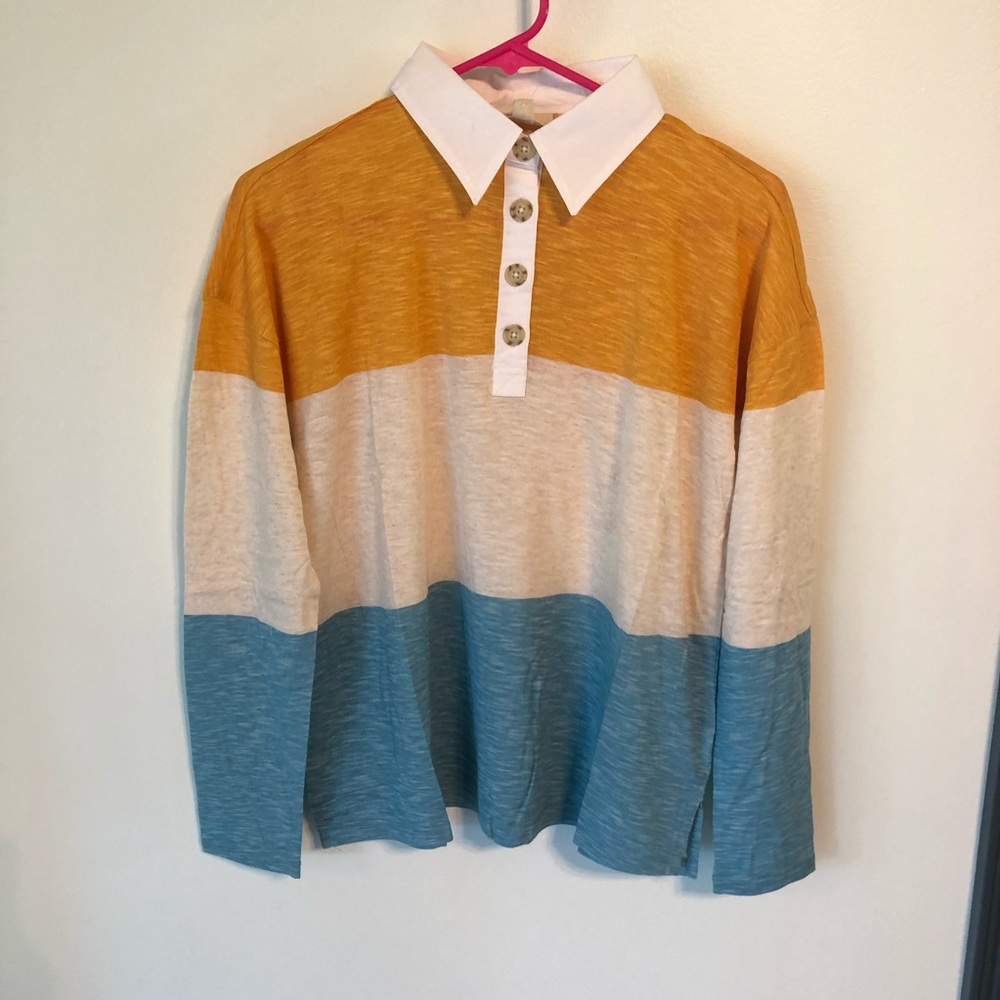 Style & Co Women's Striped Long-Sleeve Polo Shirt